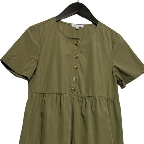 Madewell Button Front Cotton Poplin Tiered Dress Olive Green Size XSmall - Picture 3 of 10